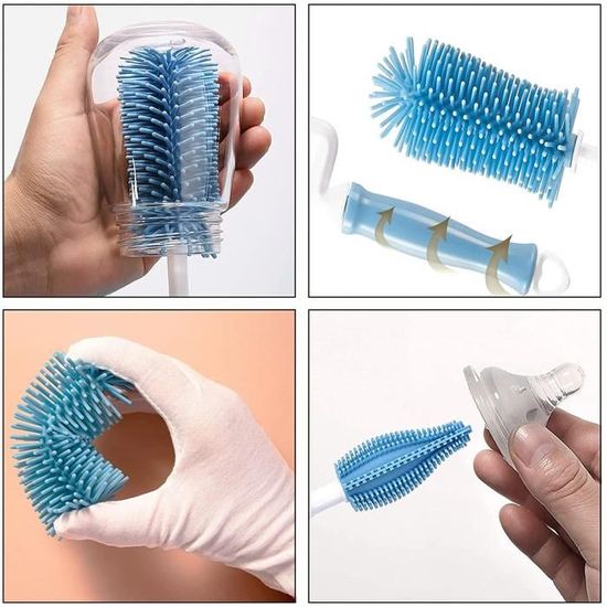 Kit 3 Brosses Nettoyage Couvercles - Pour Biberons, Gourdes, Tasses - Rotatives Et Interchangeables