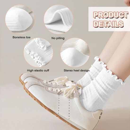 5 Paires Chaussettes à Volants HDGSAFD - Femme - Coton Polyester - Été - Multicolore
