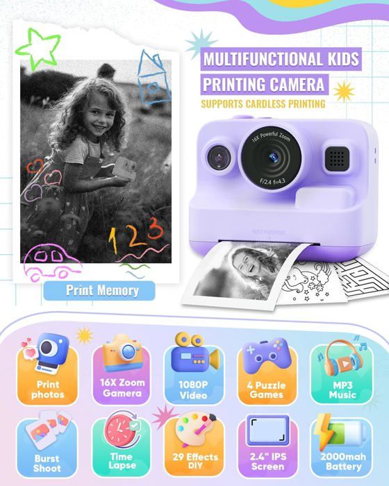 Appareil Photo Thermique Imprimé Instantané Pour Enfants, Imprimante Photo Numérique, Jouet Pour Fille, Vidéo Pour Enfant, Cadeau De Noël