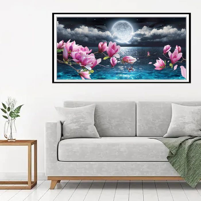 Peinture Par Numéros - Paysage Lune 40x70 Cm - Kit Toile Acrylique - Débutant/Adulte