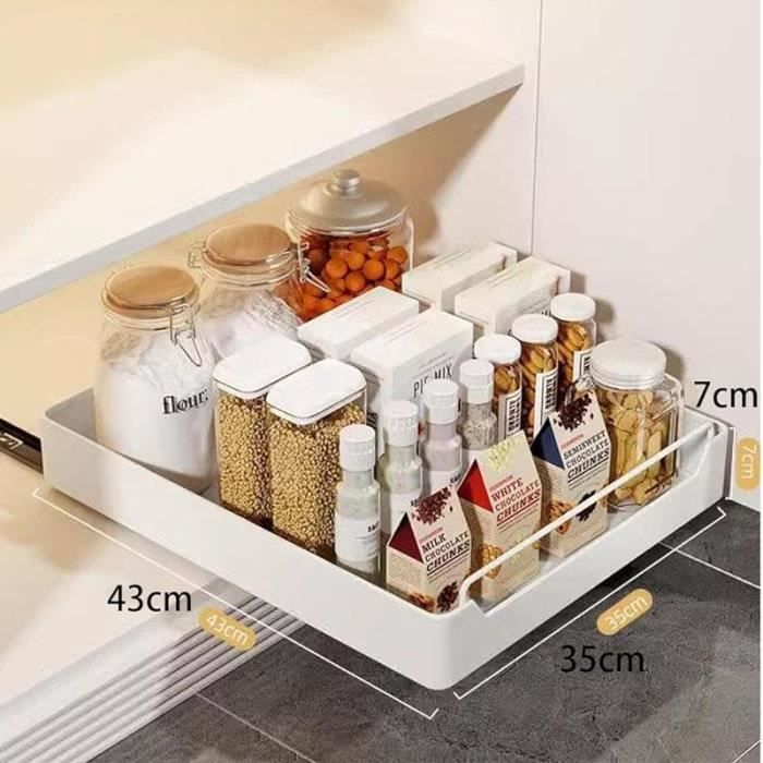 Lot De 2 Tiroirs Télescopiques ICARE - Largeur Réglable 32-52cm, Acier Carbone - Organisateur De Cuisine Noir