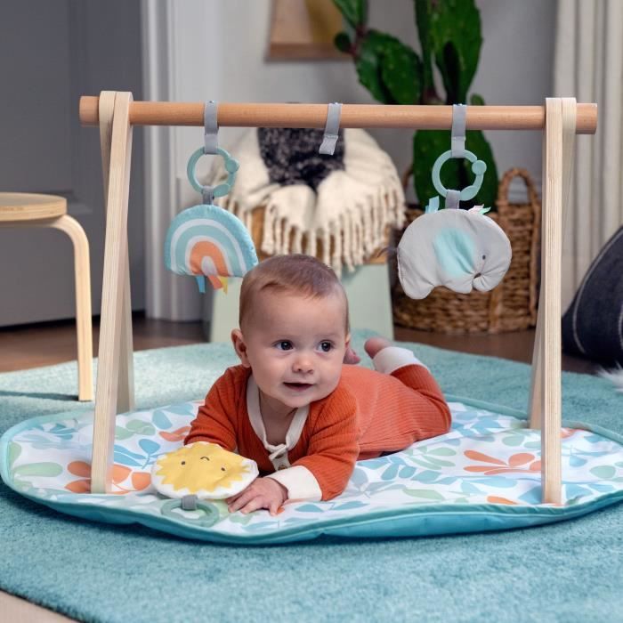 Portique D'eveil Pour Bébé De +3 Mois Avec Jouets Centre D'activité Pliable Forme Triangulaire En Bois 60x44x60cm Vert/Blanc/Naturel/Gris/Rose