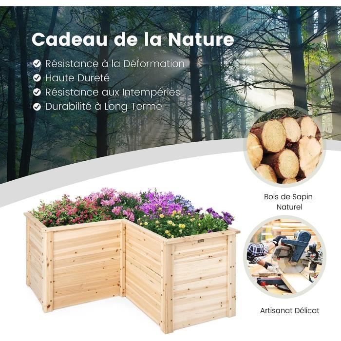 Jardinière Surélevée en Bois de Sapin 3 Bacs à Fleurs Trous de Drainage Jardinière sur Pieds Légumes Fleurs Fruits Brun-JU3181