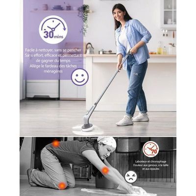 Brosse De Nettoyage électrique Rotative - 8 Têtes, Capteur De Pression, Autonomie 2h, Pour Sols Et Salles De Bain