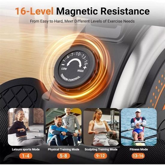 Rameur Pliable Pour Appartement - 16 Niveaux De Résistance Magnétique, Capacité 120kg, Neuf Sous Emballage