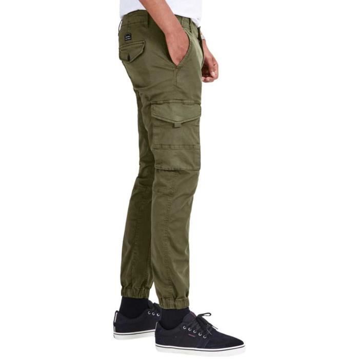 Mann JACK & JONES Broek Cargo Jogger Pantalon PAUL FLAKE AKM 542 Twill Denim Elastische Taille, Colour:Grey, Pant Size:34W / 36L