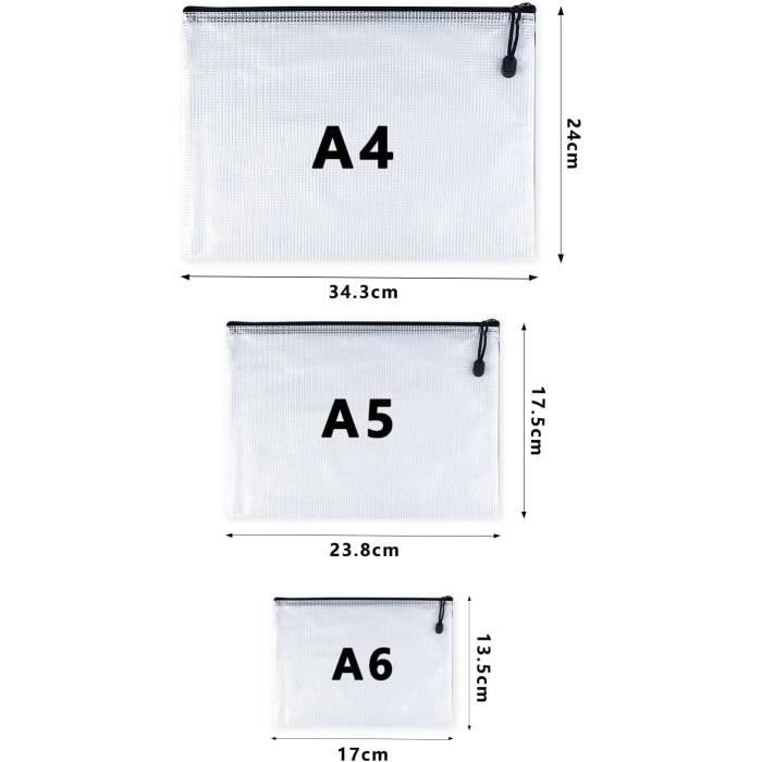 Pochette Zip, 15 pièce Pochette, Pochette Plastique zip A4 A5 A6