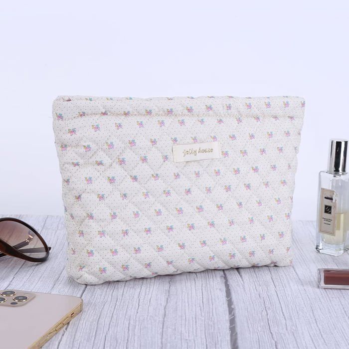 Lot De 3 Trousses De Maquillage En Coton Matelassé Noir - Fabrication Artisanale Inde