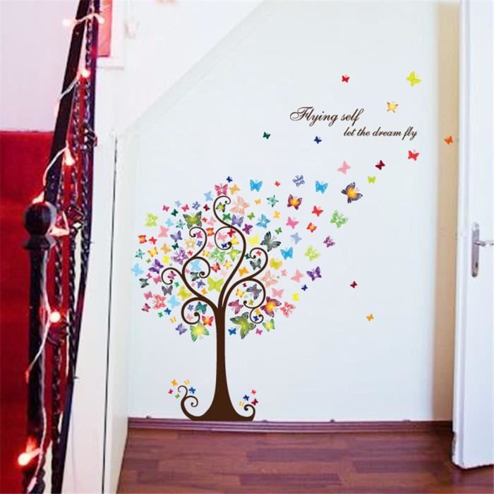 Runtoo Grand sticker mural arbre vert plante papillon stickers muraux pour  salon, chambre à coucher, salle de classe, chambre d'enfant décoration  murale Taille L : : Cuisine et Maison