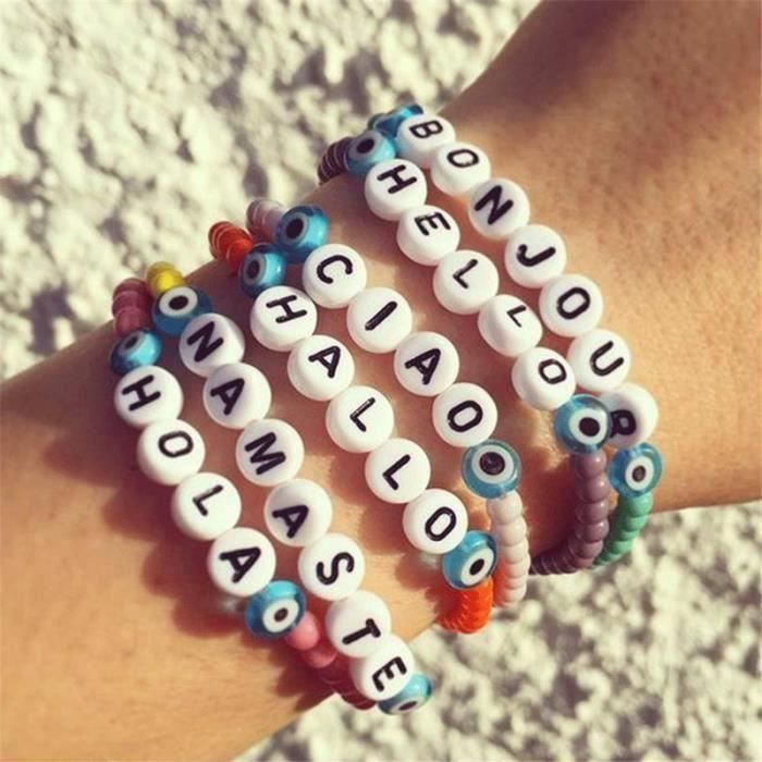 500 Pcs Perles Lettres Pour Bracelet, 6,4 Perles Alphabet 5 Styles