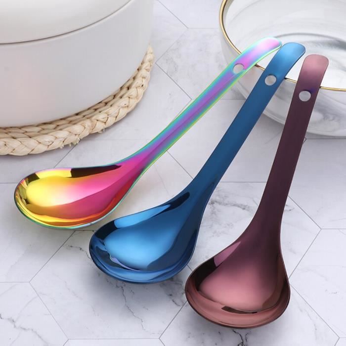 Lot De 4 Cuillères à Soupe Coréennes En Inox - Long Manche, Bol Profond, Lave-vaisselle Safe, Pour Riz, Soupes, Desserts