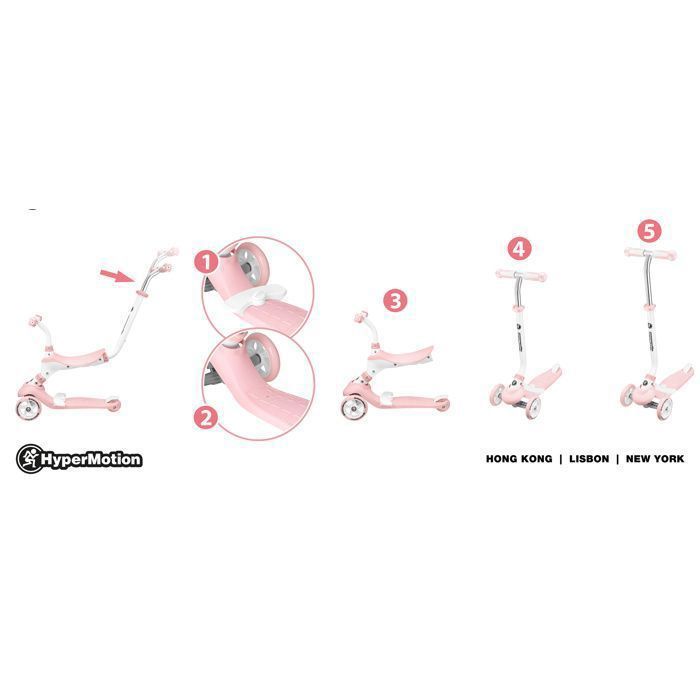 HyperMotion Draisienne Trottinette Enfant 1 à 5 Ans Tricycle Bébé Évolutif Modulable 5 en 1 | Poussoir Réglable, Repose-Pieds, Siège, Guidon Réglable - Rose | Votre wishlist sur