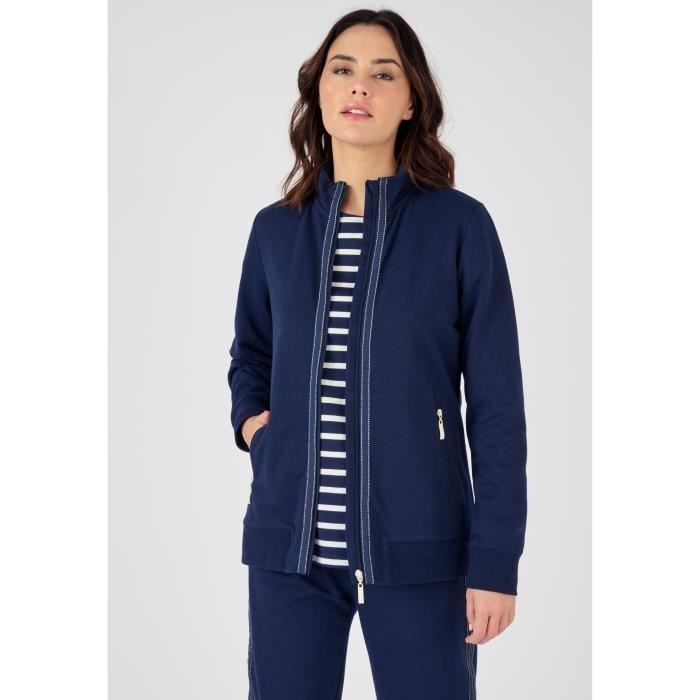 Veste de jogging zippee Happy D by Damart Femme Bleu marine Surpiqures facon sellier