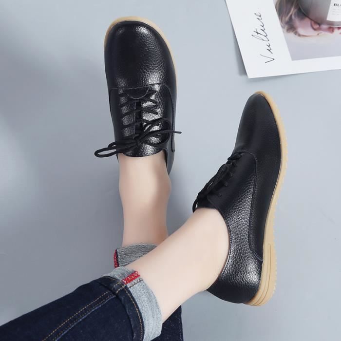 Chaussures Femme Derbies femme mode lacets cuir souple Le noir