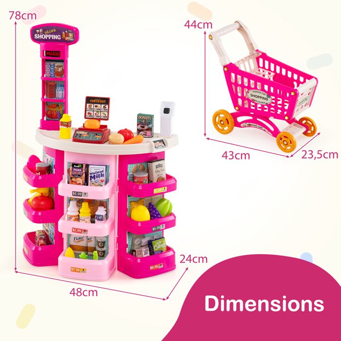 Marchande Enfant 29 Pièces Avec Chariot, Scanner Et Caisse - Jeu De Rôle Supermarché Pour 3 Ans Et Plus