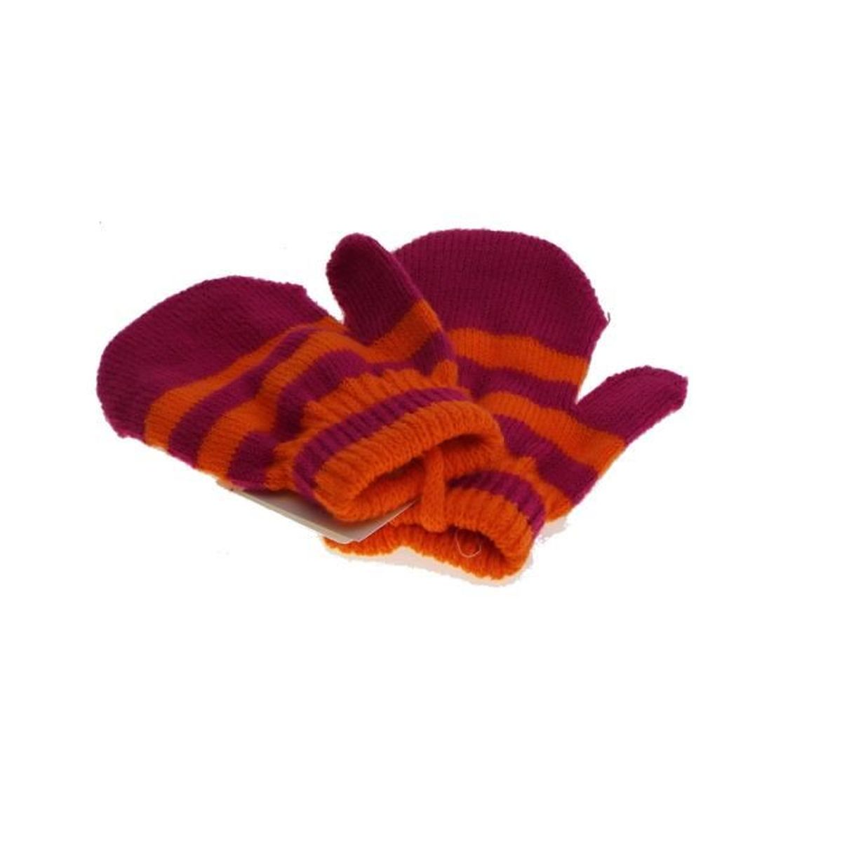 1 Paire De Moufle Bebe Fille Raye Bicolore Orange Rose Avec Cordelette Taille Unique Extensible Cdiscount Pret A Porter