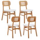 WAHSON OFFICE CHAIRS Wahson Chaise de Salle à Manger Lot de 4 Chaise Salle à Manger Bois Rétro et Rotin, Chaise de Cuisine pour Salon, Cuir PU, Blanc