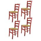 T M C S Tommychairs - Set 4 chaises cuisine VENEZIA, rubuste structure en bois de hêtre peindré en aniline couleur rouge et assise en