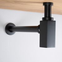 Siphon de lavabo carré noir mat - WANDA COLLECTION - Facile d'installation et recoupable - Dimensions 35x15x5 cm