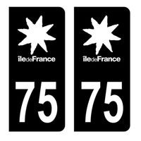 Autocollants Stickers plaque immatriculation voiture auto département 75 Paris Logo Région Ile-de-France Full Noir Lot de 2