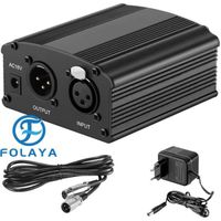 FOLAYA 48V Alimentation Fantôme Noir avec Adaptateur et un XLR Câble Audio pour Tous Microphones à Condensateur Musique 