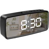 Réveil numérique de Miroir LED, Horloge numérique avec grand affichage à DEL facile à lire de 5.1 po, Snooze, Mode nuit - Noir
