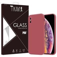Tikawi Coque Iphone X / XS Silicone Rouge  / Bordeaux + Verre trempé Tikawi [Haute Protection] [Anti-Rayure] [Fine et légère]
