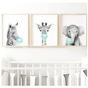 3 Affiche Elephant Girafe et Zebre Coloré Poster Chambre Bebe Garcon Tableau  Animaux Drole Toile Decoration Murale Enfant Cadeau - Cdiscount Maison