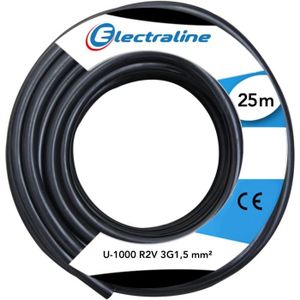 Câble électrique 3G1.5 - RO2V - utilisation intérieur-extérieur -  rouleau-couronne de câble noir - longueur 50m - Cdiscount Bricolage