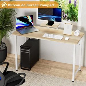 BUREAU  Bureau droit - Table d'ordinateur avec Support d'écran étagère - 100x50x75cm - chêne clair+blanc
