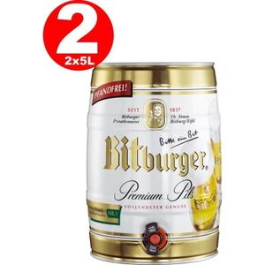 BIERE 2 x futs de bière Bitburger Pils premium 5 litres fût parti 4,8% vol
