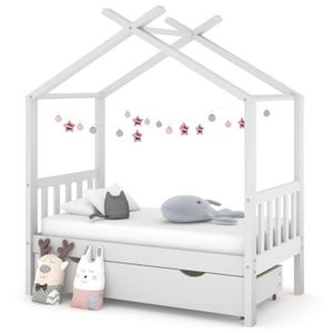 STRUCTURE DE LIT Cadre de lit enfant avec un tiroir - Viesurchoix - Blanc - Pin massif - 70x140 cm