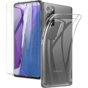 HOUSSE - ÉTUI 2 Pièces Verre Trempé+1 Coque pour Samsung Galaxy Note 20,avec Revêtement en Laine et Anti-Rayures sans Bulles 9H Dureté Ultra