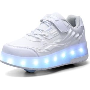 Churlin Garçons Filles Chaussures à roulettes LED 7 Colorés Rouleau Gymnastique Sneakers Respirant Patins à roulettes pour Unisexe Enfants Retractable Basket a Roulette 