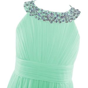 ROBE DE CÉRÉMONIE iixpin Enfant Fille Robe Cérémonie Longue sans Manches Mousseline de Soie Strass Elégante 4-14 Ans Vert