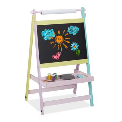 4 en 1 Tableau Enfant en Bois avec Tableau Noir & Tableau Magnétique Réglable, Chevalet d'Art