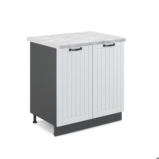 Meuble Bas Sous-Évier R-Line 80 Cm - Blanc Campagne/Anthracite, Sans Plan De Travail - Modulable, Pieds Réglables - 6