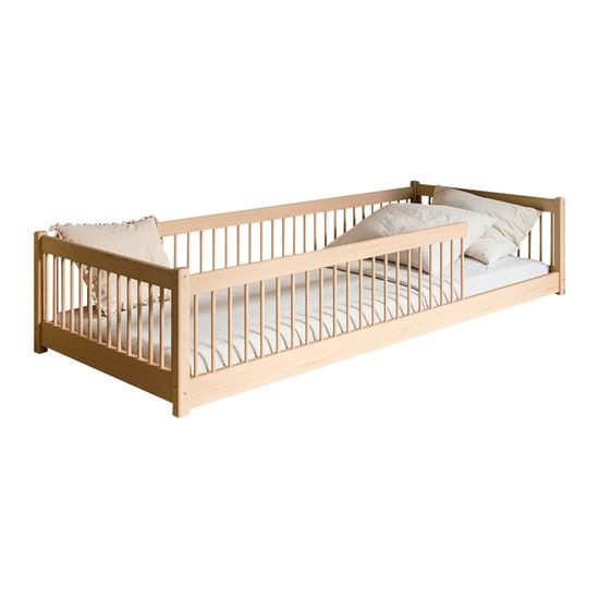 Lit Enfant 90x200 Cm Au Sol Style Montessori - Avec Barrières De Sécurité, Design Scandinave Étoiles Et Lune