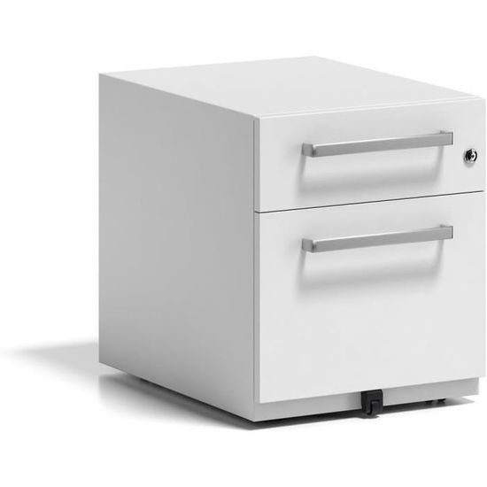 Caisson Mobile 3 Tiroirs Soges - Rangement Bureau Verrouillable - Roulettes - MDF - 48x42x65cm
