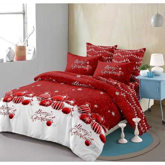 Housse De Couette No?�l 220X240 Cm Rouge Blanc Cloche De No?�l Parure De Lit 2 Personnes Avec 
