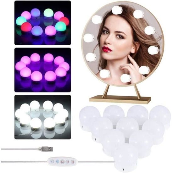 QYH Lumière De Miroir Hollywood 10 Ampoules LED Dimmables - 5 Couleurs Pour Maquillage