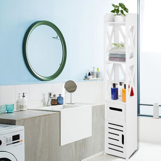 2X armoire de salle de bain en bois blanc étagère armoire de rangement pour salle de bain  HB069