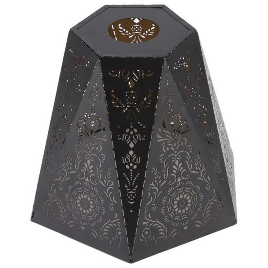 Abat-jour Hexagonal LUDIVINE En Tissu Blanc Avec Médaillon Appliqué - 30cm, Douille E27