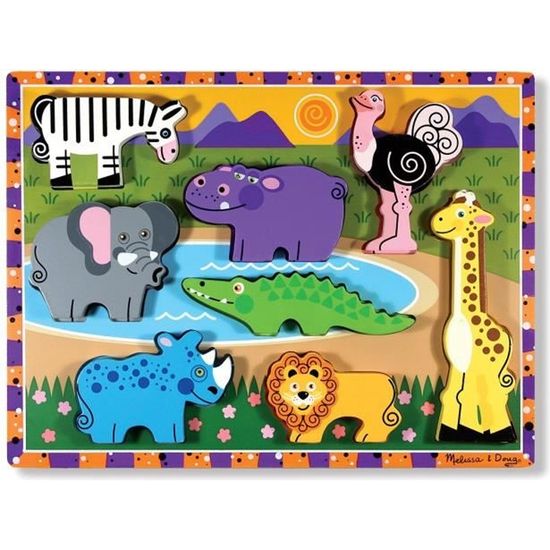 Puzzle en bois Animaux de Safari - MELISSA & DOUG - 9 pièces - Pour enfants à partir de 2 ans