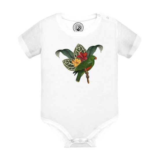 T-Shirt Bébé Manche Courte Ara Oiseau Tropical Exotique Jungle Toucan Perroquet - Ouverture Épaule