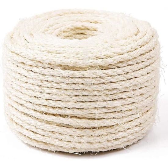 Corde En Sisal Naturel 100m X 6mm Pour Arbre à Chat - Rouleau Pour Griffoir, Bricolage, Décoration, Remplacement Facile, Sans Produit Chimique