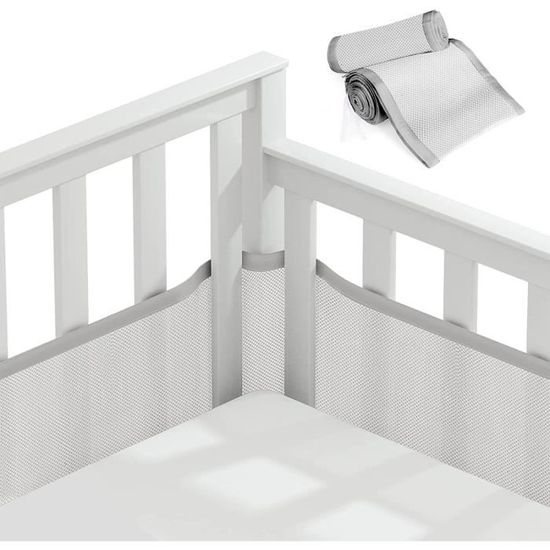 Tour De Lit Bébé En Maille Respirante - Protection Barreaux Lit 180x28 Cm - Sécurité Anti-coincement, Coton Doux