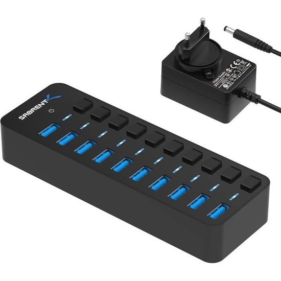 1 HUB USB 2.0 10 Ports, High Speed jusqu'à 480 Mbps sans Alimentation Secteur (Vendu sans Blister 1 HUB USB 2.0 10 Ports, High Speed jusqu'à 480 Mbps sans Alimentation Secteur (Vendu sans Blister