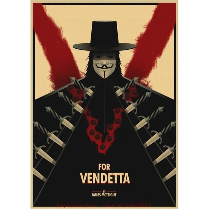 Film V pour Vendetta, affiche en papier Kraft, film classique, café, papier peint créatif, décoration intérieure~12 HU76195337
