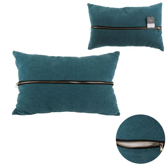THE HOME DECO FACTORY Coussin Fermeture Eclair - 30 x 50 cm M6 - Bleu